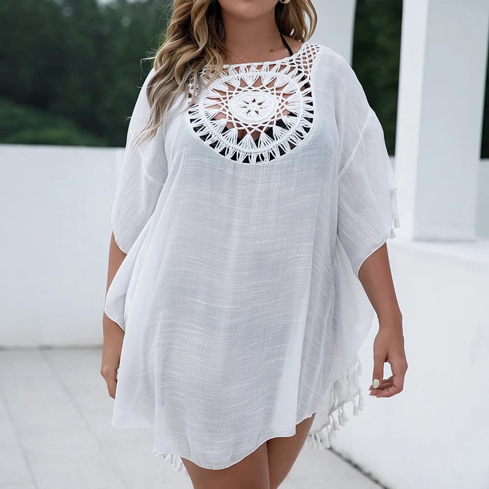 CROCHET BIKINI-Plus Size Beach Tunic for Women, Swimwear, Sun Protection Clothes, Cover Up Swim Dress, Summer
