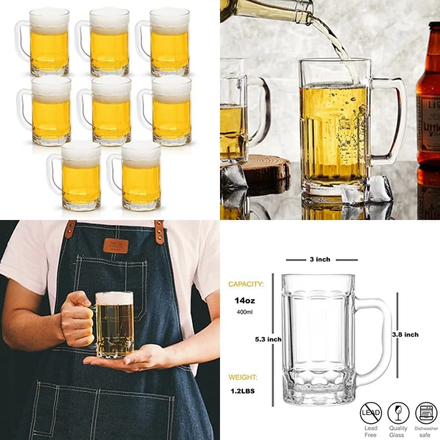 Set di Bicchieri da Birra Pesanti con Manico - Bicchieri da 1 oz, Set di Tazze da Birra Classiche