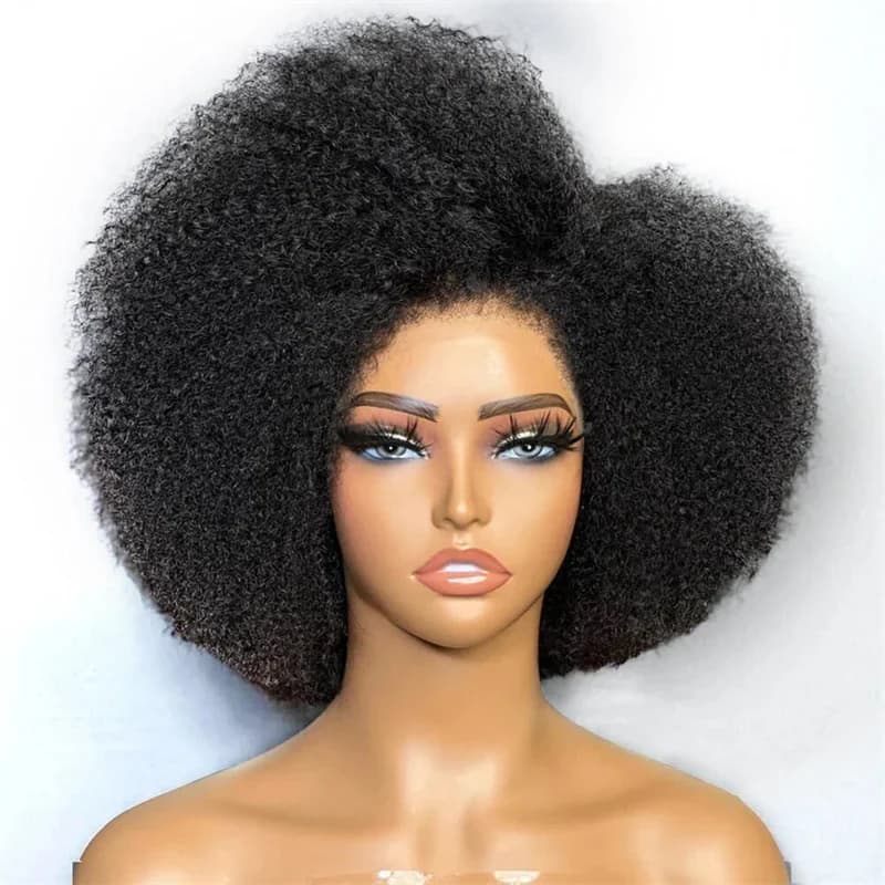 16 pollici corto Bob Glueless Yaki crespo dritto nero naturale parte libera 13x4 parrucca anteriore in pizzo per le donne capelli del bambino prepizzicati ogni giorno