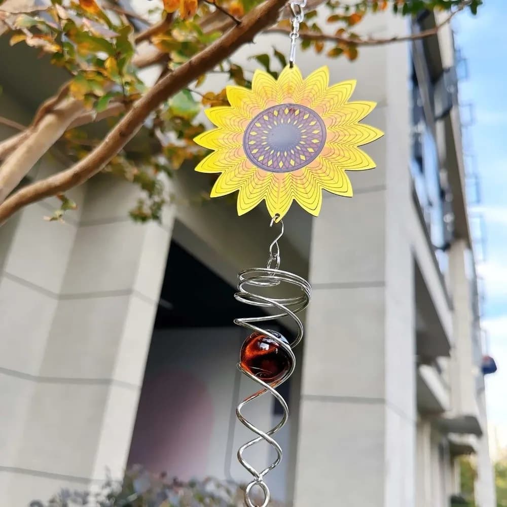 3D Mandala Wind Chime Vibrant Color Stainless Steel Butterfly Wind Spinner Butterfly Sunflower Flower Rotating Pendant