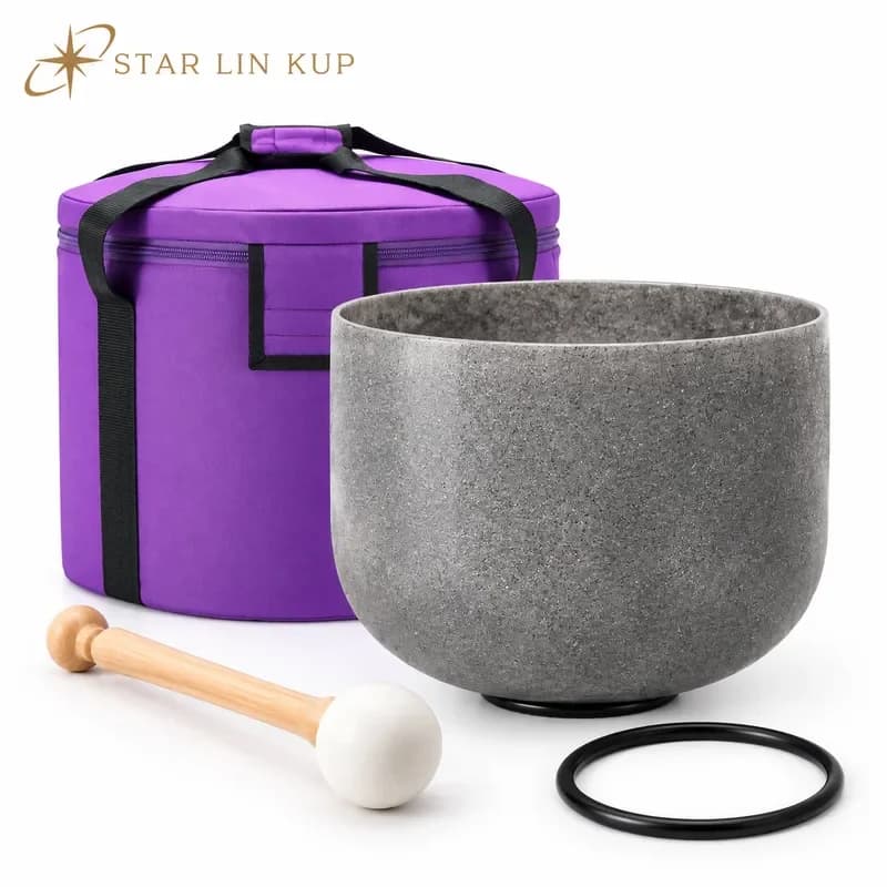STAR LIN KUP 8 Inch Obsidian Gemstone Fusion Crystal Singing Bowl for Chakra Sound Healing Meditation Yoga with Carry Bag