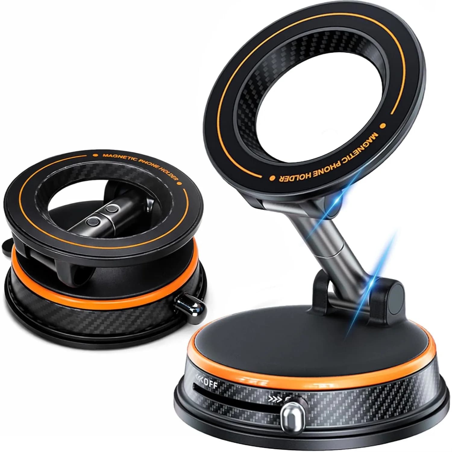Magnetic Car Phone Holder, 360° Adjustable Vacuum Dashboard Mount Magsafe Cell Phone Holders for iPhone Samsung, Orange