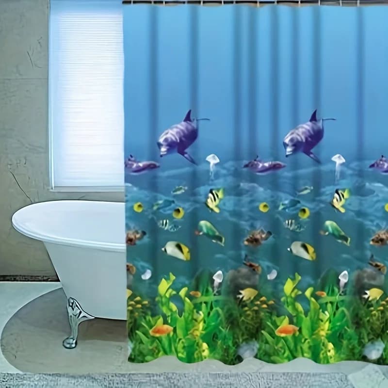 Tenda da Doccia con Stampa Digitale di Pesci Colorati e Oceano, Tema Subacqueo, Decorazione per Bagno, Tenda Impermeabile per Arredamento Casa