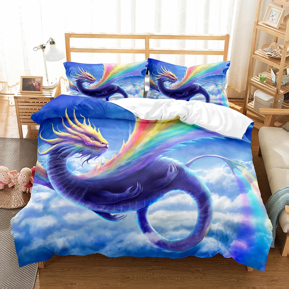 Set cushion cover dragon animated cartoon Animal cover wild dragon flying for children Set men's bedding Lightweight and soft cover
