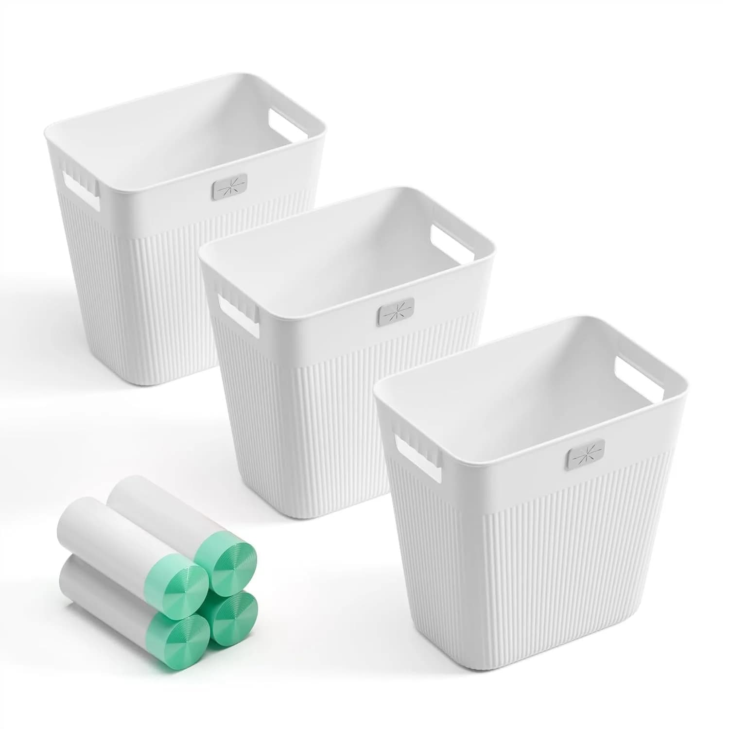 Slim Trash Can 3-Pack 2.2 Gallon Plastic Wastebasket for Bathroom Bedroom Office Kitchen with 4 Rolls Bags White