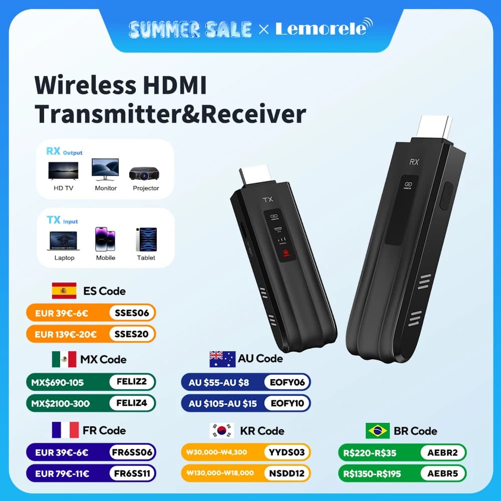 Lemorele Ricetrasmettitore HDMI wireless Display 1080P Kit extender dongle Ricevitore trasmettitore 50m per monitor proiettore TV portatile