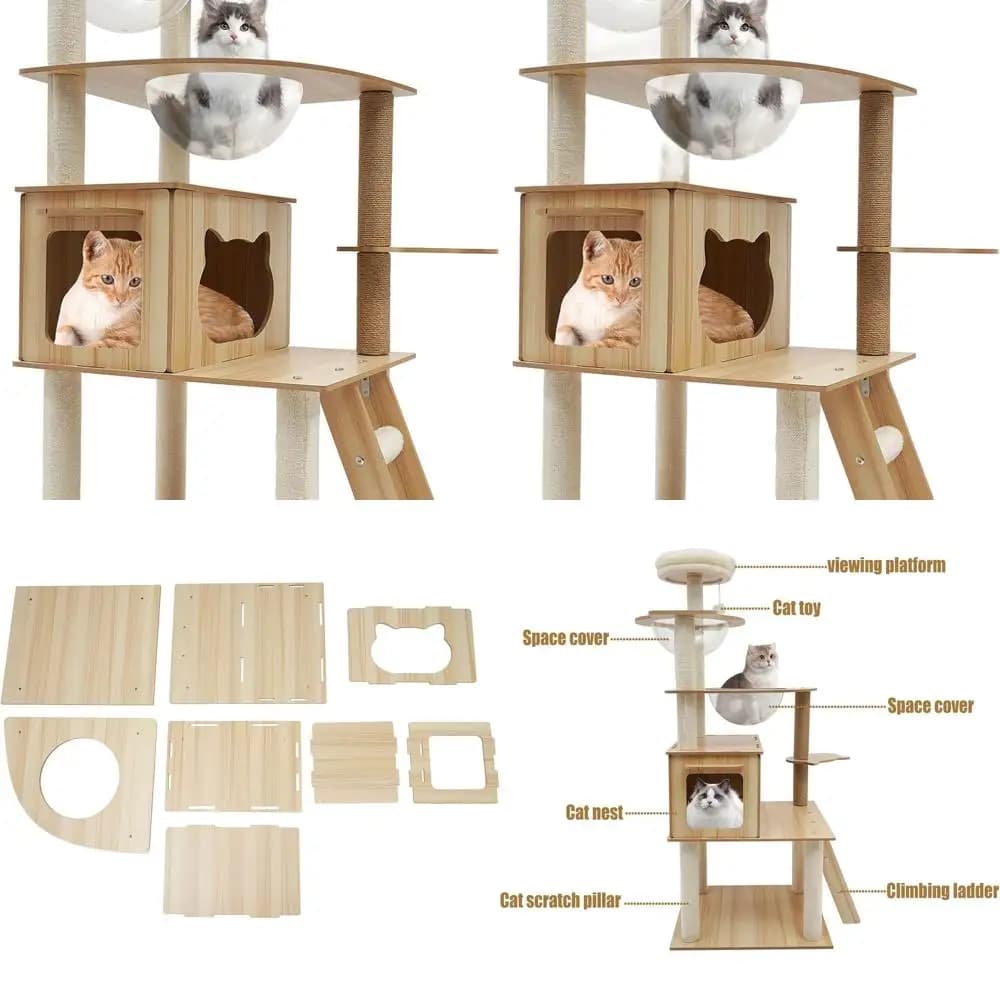 Torre per Gatti Moderna da Interno a 5 Livelli con Amaca a Capsula, Tiragraffi e Scala per Gatti di Tutte le Taglie