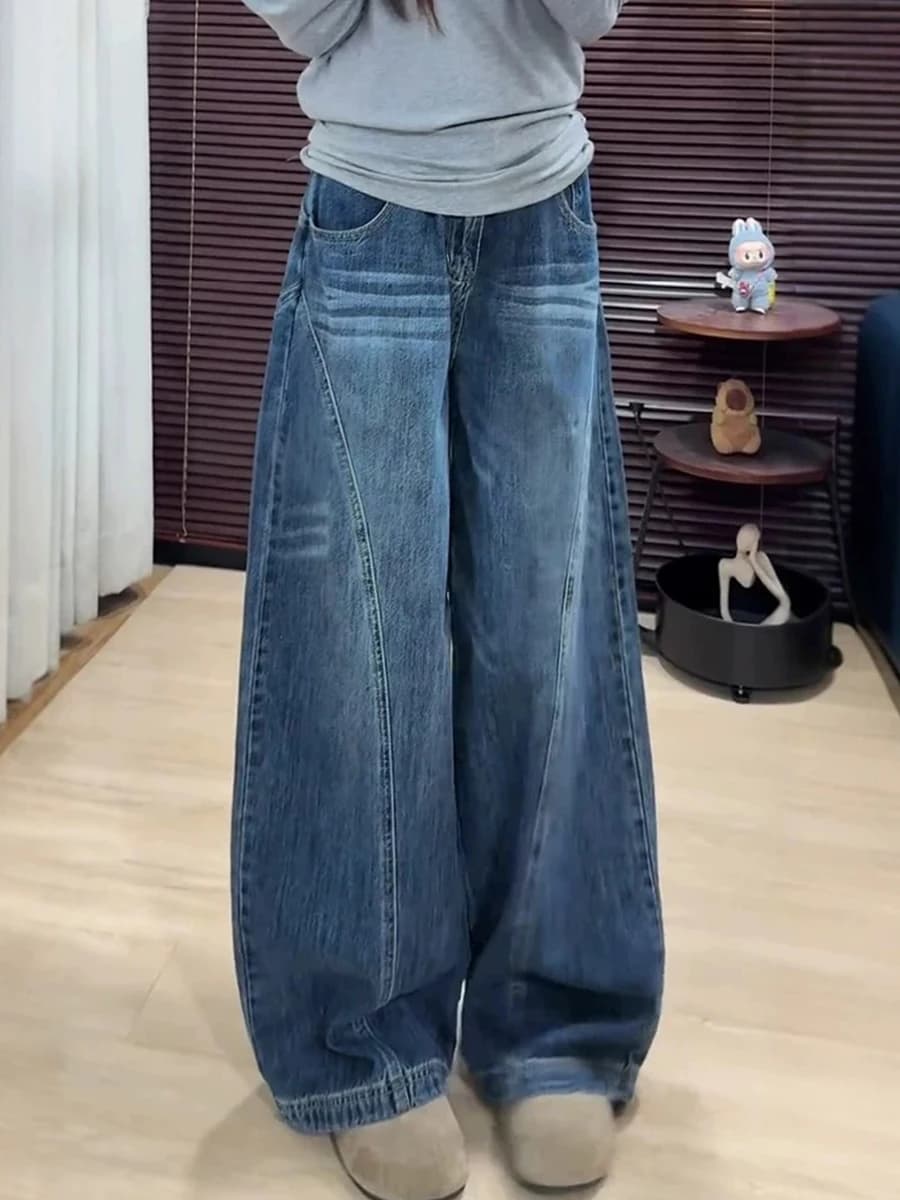 Jeans Americani a Vita Alta e Gamba Dritta Taglie Forti per Donna, Pantaloni Larghi Estivi Casual in Denim