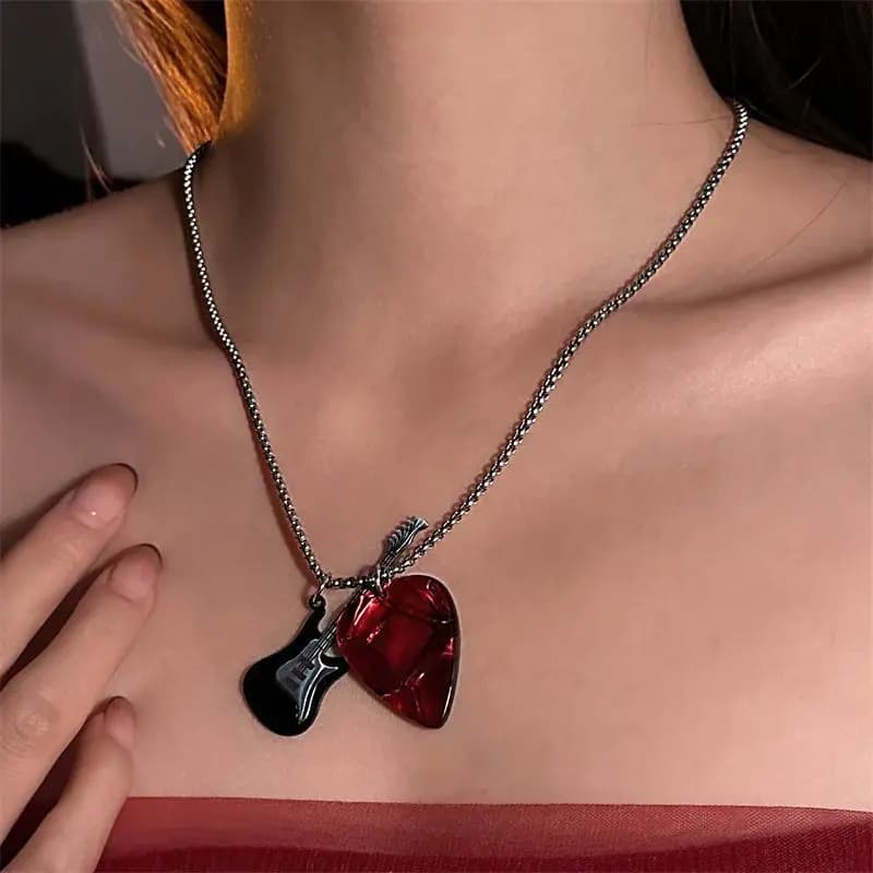 1 pz collare hombre hip-hop plettro per chitarra pendente collana di gioielli per donna uomo catena in acciaio inossidabile unisex collier accessori
