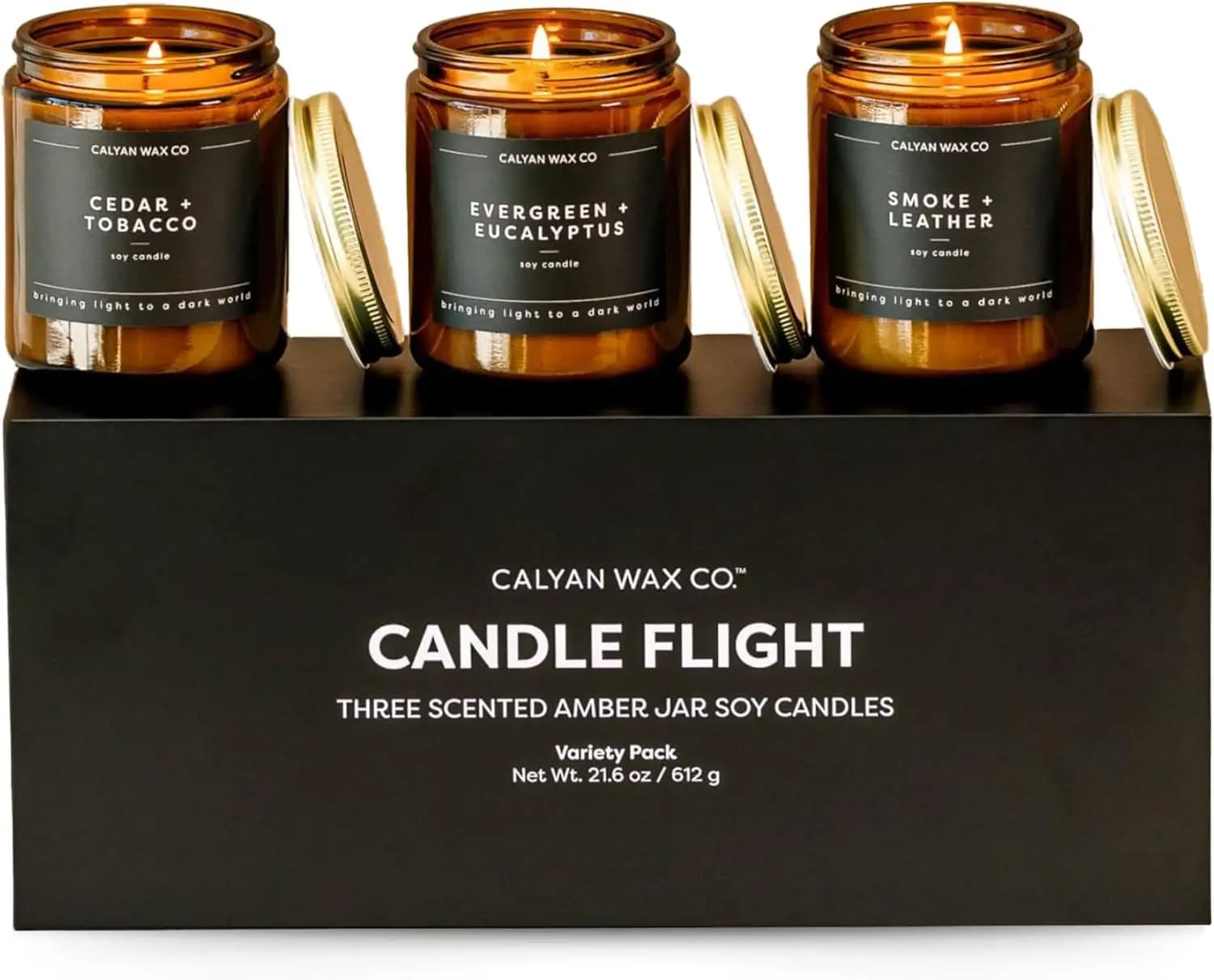 Male Fragrant Candle Gift Set - 3 Perfumes, 57 Hour Burning, Non-toxic Soybean Wax in Amber Glass Jar