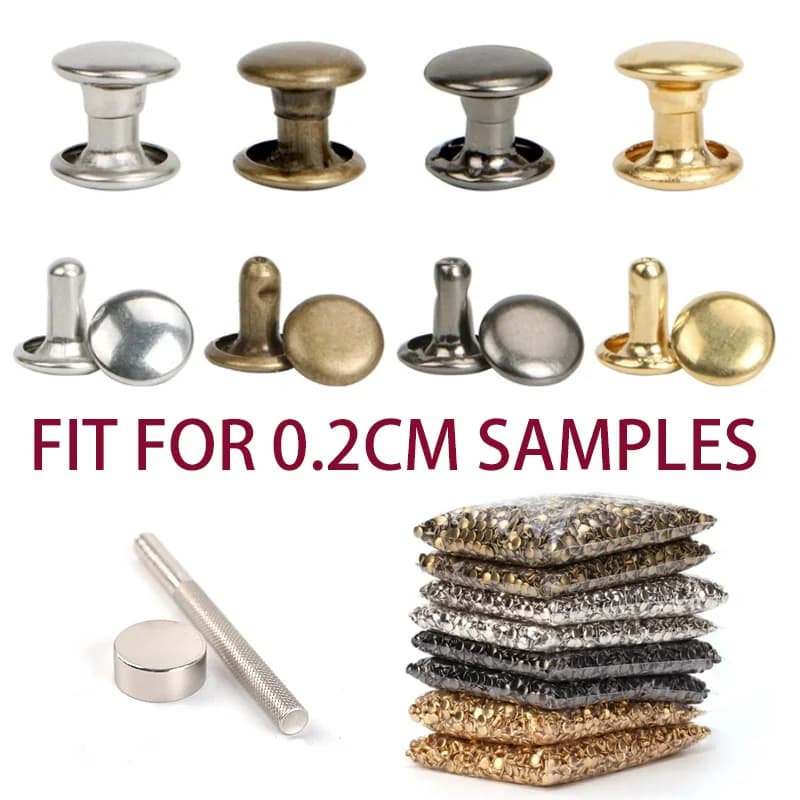 500 Sets of Double-Sided Rivets with Hand-Punching Tools, Made of Metal Iron Material, Double-Sided Studs for Handmade Sewing Accessories, Leather Fasteners, Clothing and Bag Accessories