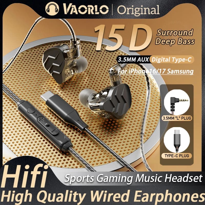 Cavo per cuffie intrauricolari 15D Super Bass controllato con microfono Chip digitale AUX/tipo C da 3,5 mm Nuovo auricolare per iPhone17 Samsung Android