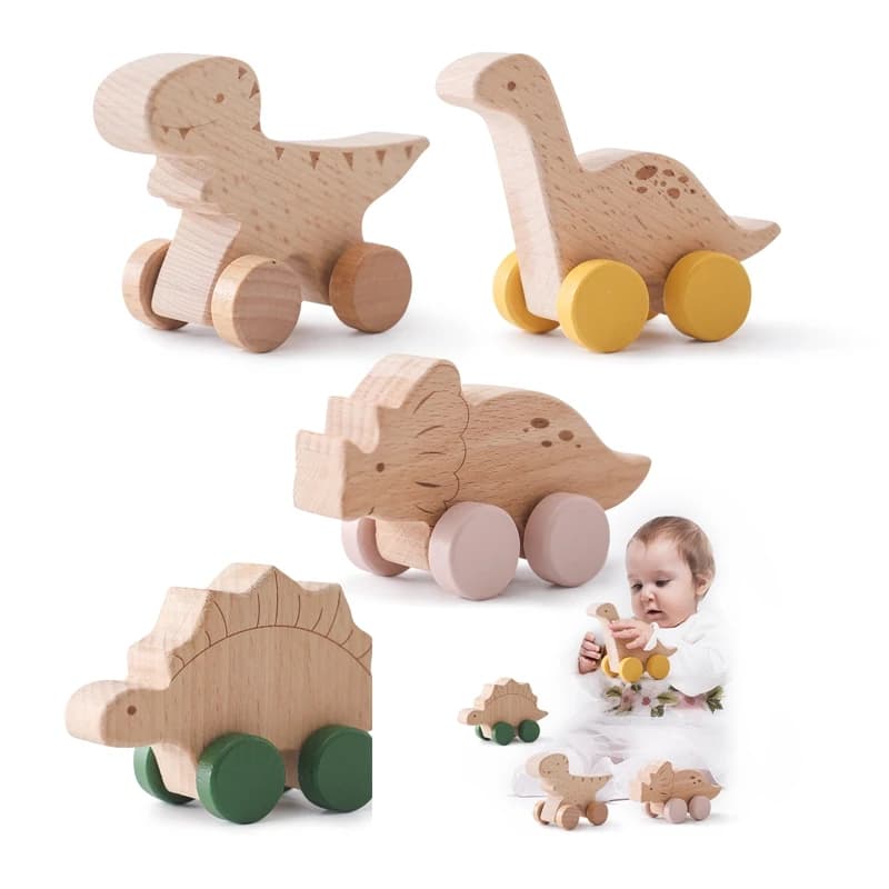 Giocattoli di legno Montessori Dinosaur Car Education blocchi di legno giocattoli per bambini da 3-5 anni giocattoli per auto in legno di noce nera per bambini
