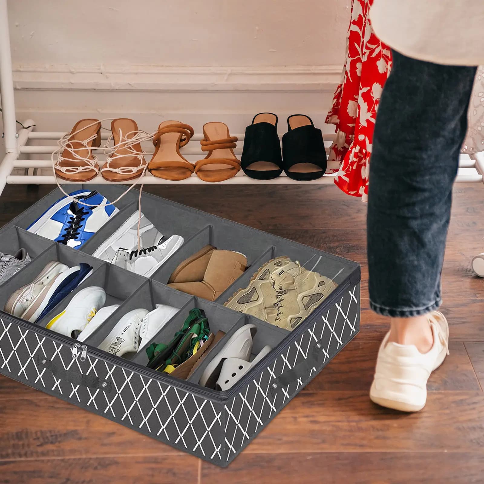 Underbed Shoe Organizer Travel Shoe Bag Breathable Fabric Dustproof Zipper Storage Pouch for Home Closet Luggage Organization