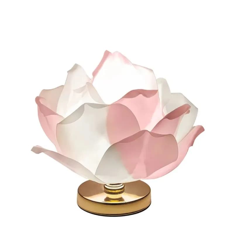 Lampada da scrivania creativa con grande rosa, atmosfera della camera da letto della ragazza con lampada di loto