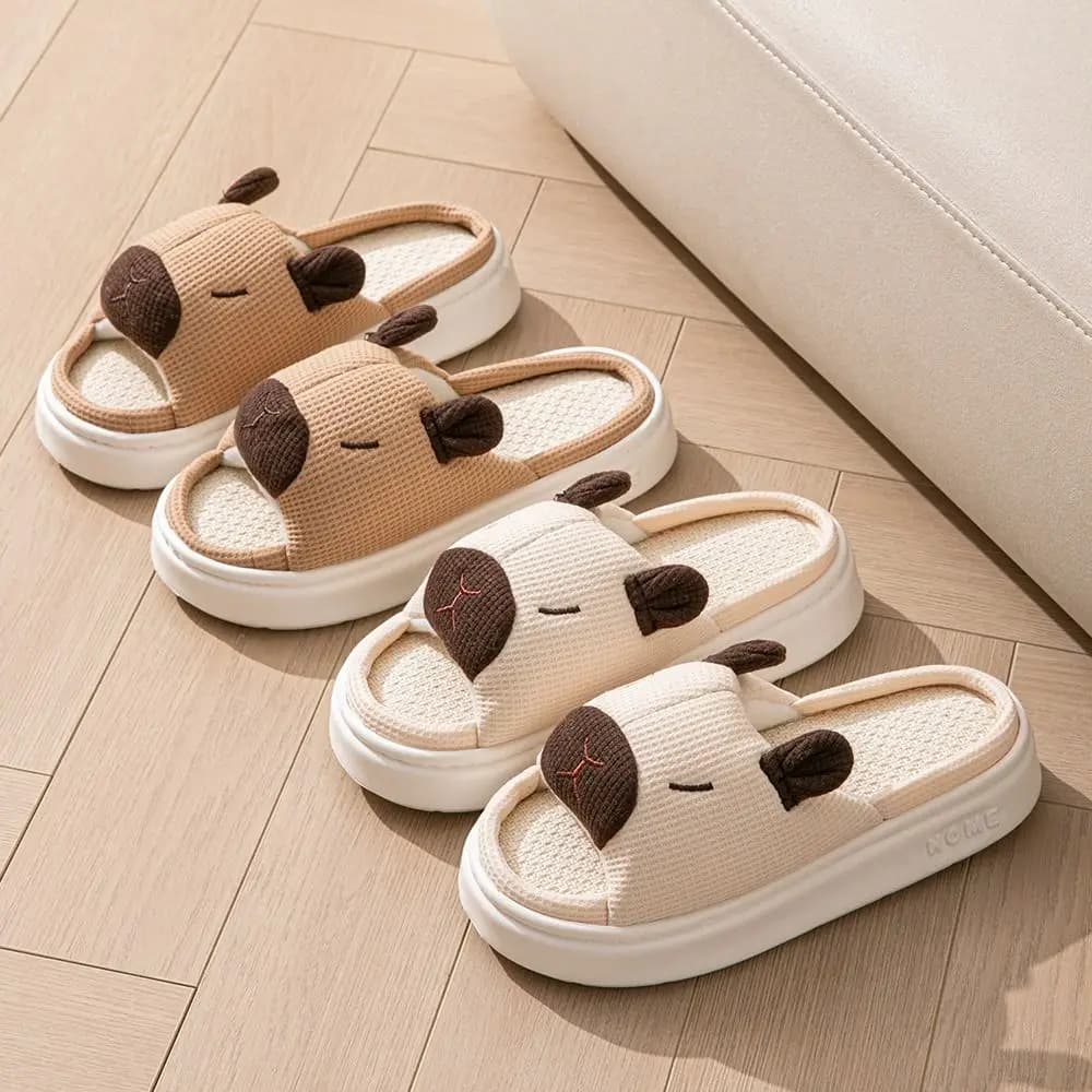 Non-slip Slippers for Cartoon Capibara Dressing Shoes for Cartoon House Slippers Linen Capibara thick soles Linen slides for animals Kawaiii Gifts