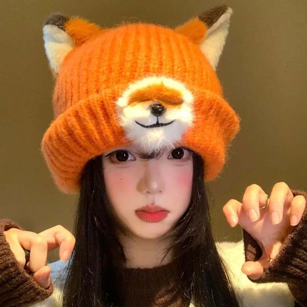 Y2K Versatili berretti con orecchie di volpe Design cartoon Cappelli pullover caldi Berretti invernali ispessiti traspiranti per donne e uomini