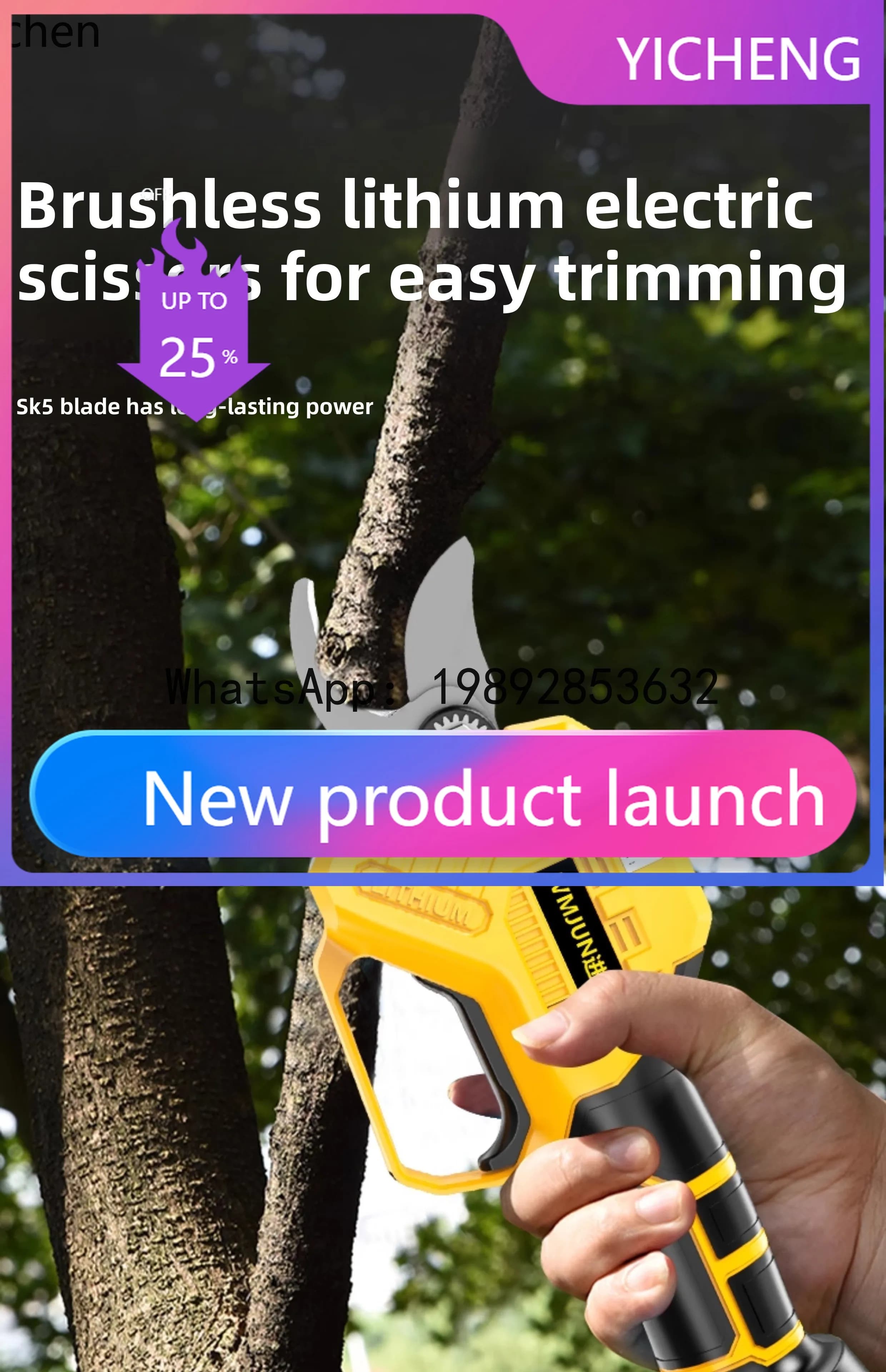 Electric Scissors L1 Without Brushes with Lithium Battery, Rechargeable for Power of High Coppers and Gardening