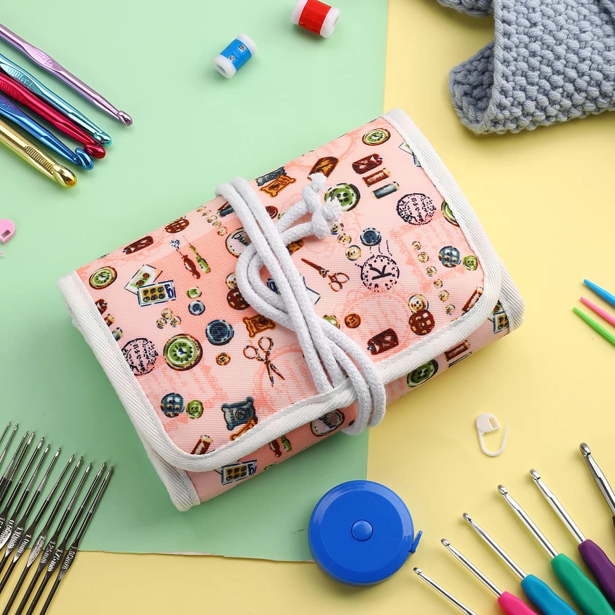 Borsa vuota per uncinetto Borsa per rotolo di tela Custodia per organizer per vari ferri da uncinetto e accessori per maglieria Borsa per kit da cucito