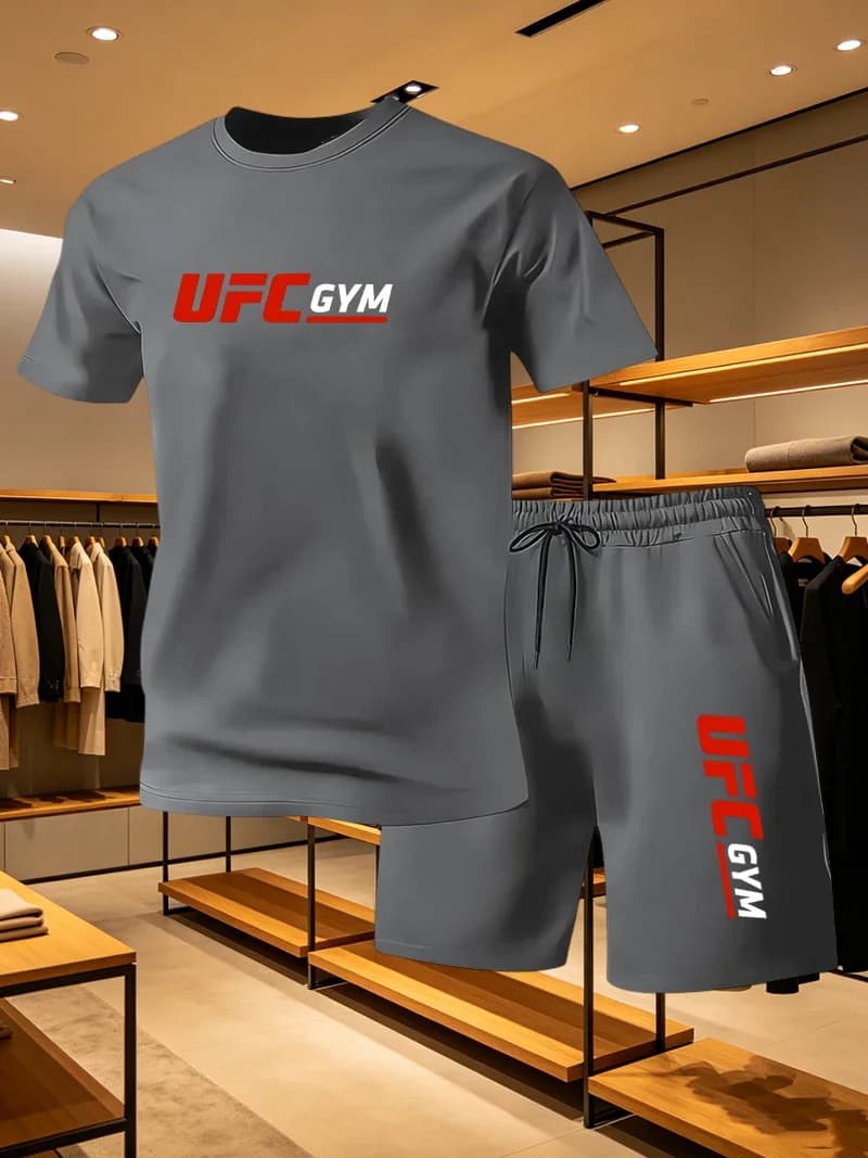 Men's Fashion T-shirt Shorts UFC Casual Set Summer Sports Quick Drying Fitness Running Lightweight Cool Breathable Men's Wear