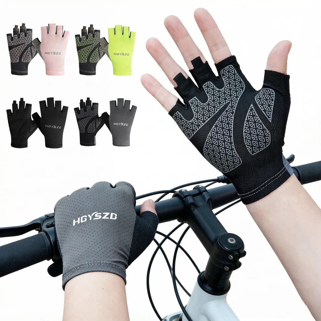 Guanti da Ciclismo Antiscivolo per Uomo e Donna - Guanti Traspiranti Mezze Dita con Funzione Asciugatura del Sudore per Bicicletta, Moto, Allenamento, Pesca