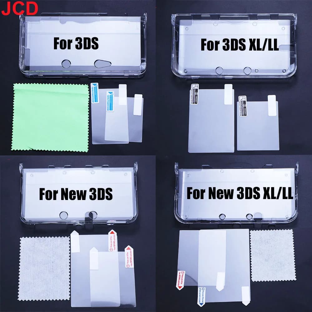 JCD Custodia in plastica trasparente con guscio di cristallo per 3DS 3DS XL/LL Nuovo 3DS Nuovo 3DS XL/LLConsole con pellicola protettiva per schermo