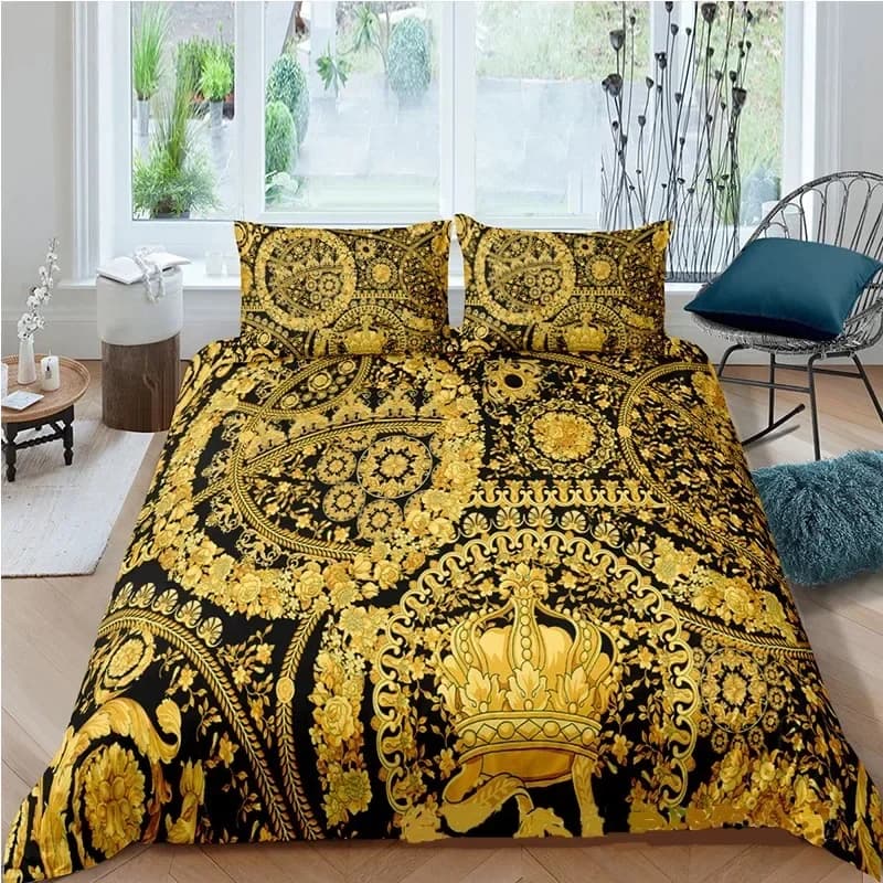 Barocco Arte moderna 3D Leone dorato Comodo copripiumino Copripiumino Federa Set biancheria da letto Decorazione camera da letto per bambini Tessili per la casa