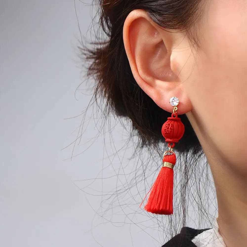 Orecchini Pendenti a Lanterna per Matrimonio, Orecchini Gatto Portafortuna Stile Cinese, Gioielli alla Moda, Orecchini Nodo Cinese, Orecchini Pendenti da Donna