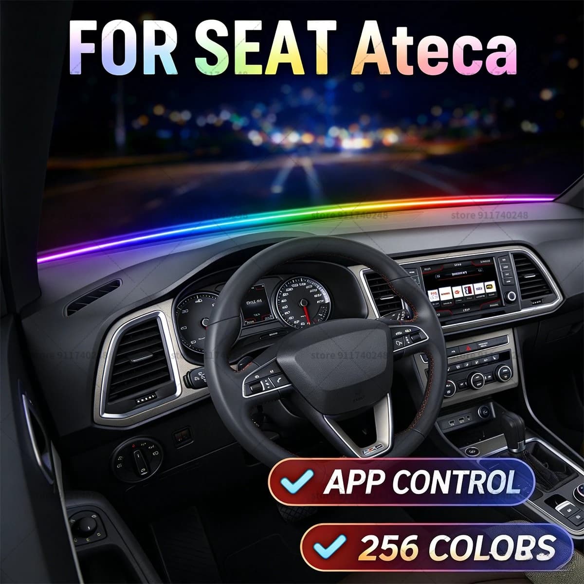 Per SEAT Ateca Striscia luminosa decorativa per autoveicoli, striscia insonorizzante per parabrezza anteriore in acrilico colorato, luce ambienza