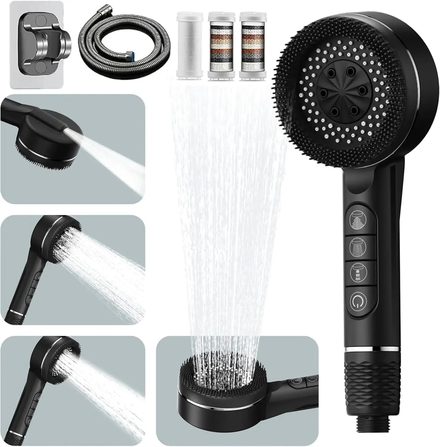 1 piece filtered overflow shower head Four speed adjustment with water seal Multifunctional accessories for home shower bath