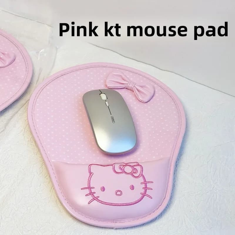 Simpatico personaggio dei cartoni animati Hello Kitty Tappetino per mouse antiscivolo da polso in pelle PU Kawaii Rosa Comodo tappetino per mouse da ufficio Regalo di festa