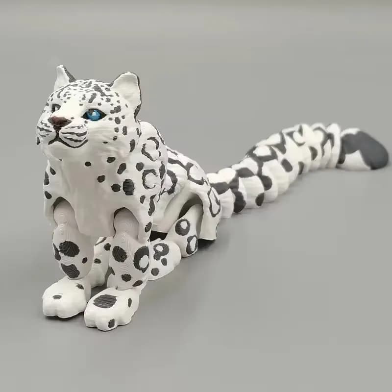 Modello di leopardo delle nevi stampato in 3D Simulazione Multi-giunto mobile Animali selvatici Figurine Miniature Decorazione della casa Artigianato Figurine
