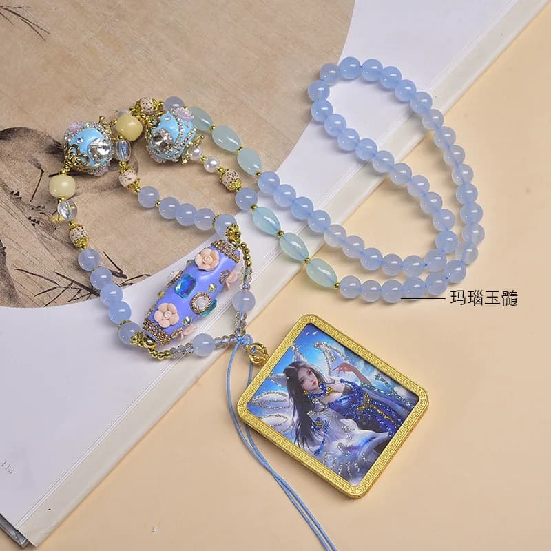 Necklace with Tara Green Thangka pendant hand painted in gold, portable Buddhist amulet