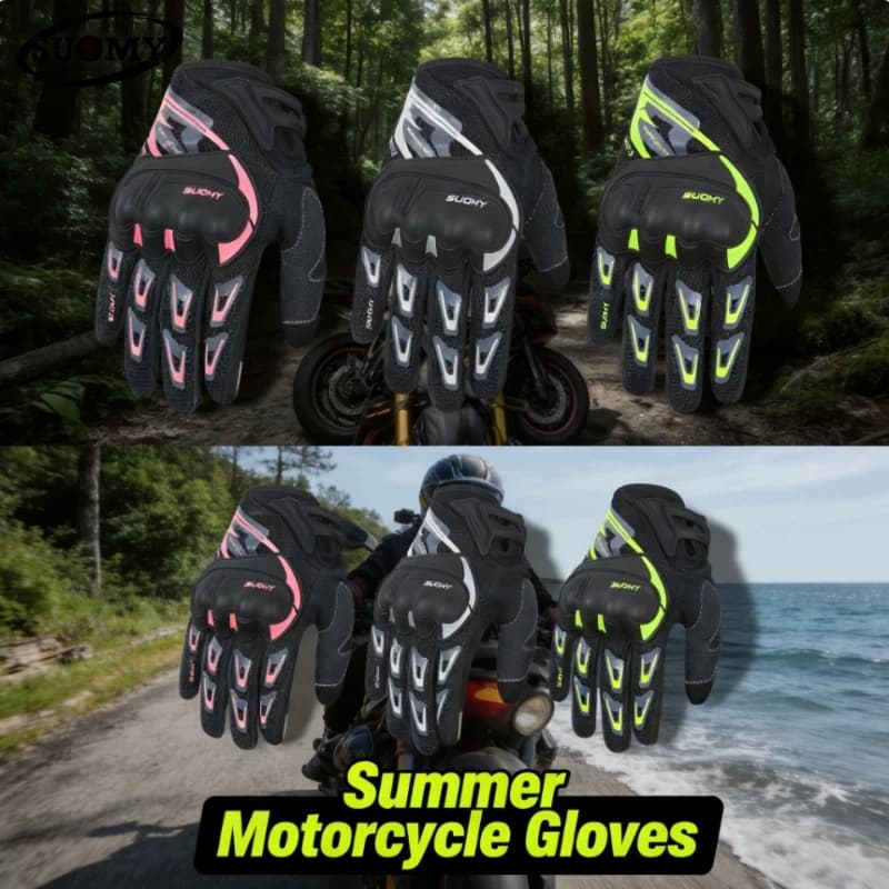 SUOMY Summer Breathable Mesh Anti-slip Motorcycle Gloves Full Finger, Men Women Anti-Crash Riding Motocross Gloves