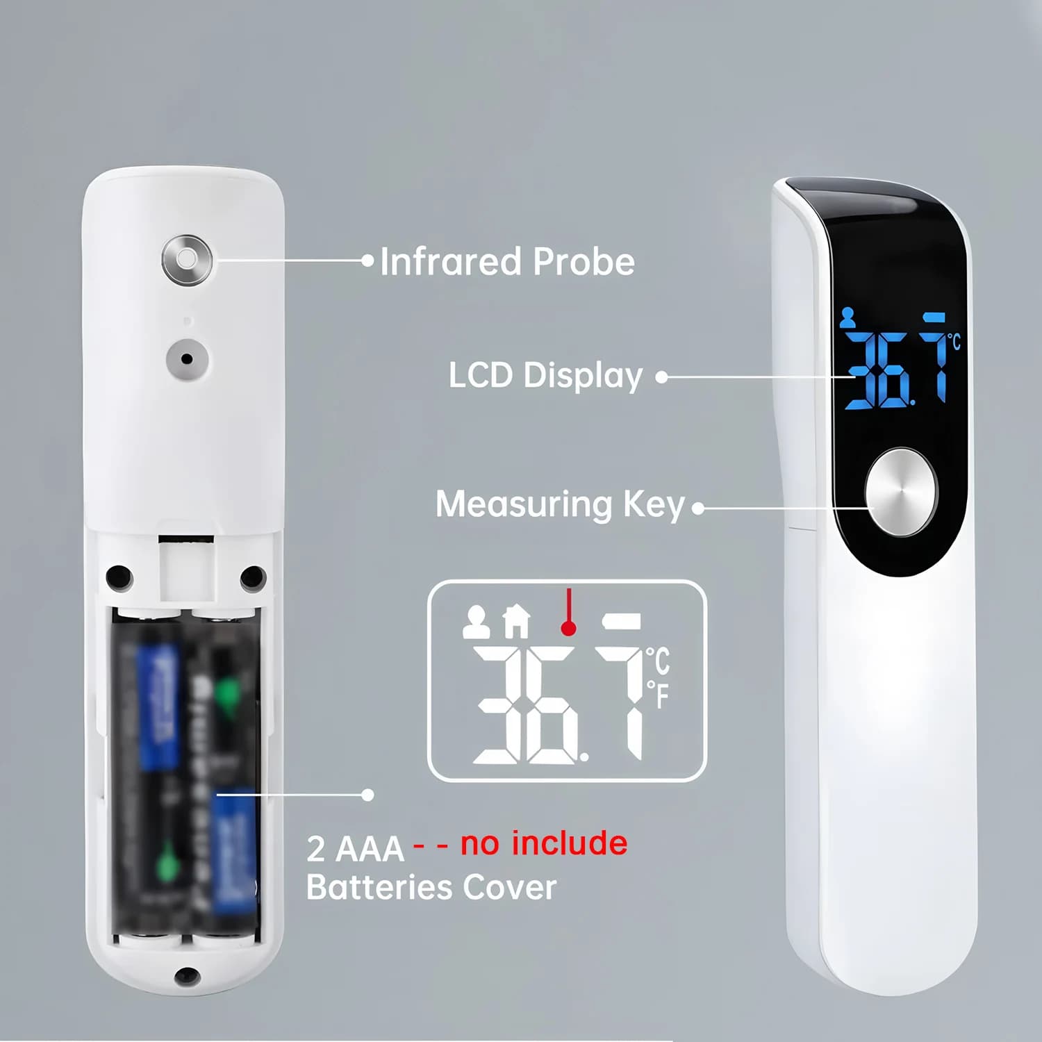 Medical temperature test kit, contactless infrared thermometer for the front or digital oxymeter for oxygen in the blood of the finger with LED