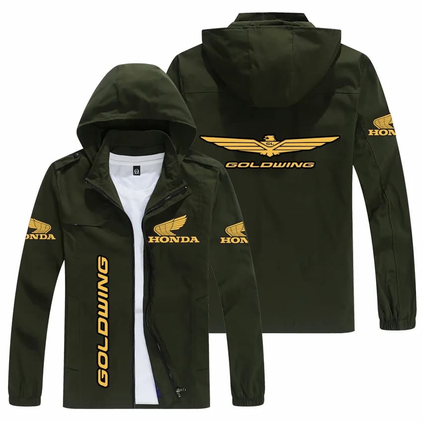 Giacca da uomo con cappuccio da uomo alla moda con logo Honda Gold Wing stampato alla moda, cappotto con cerniera completa staccabile