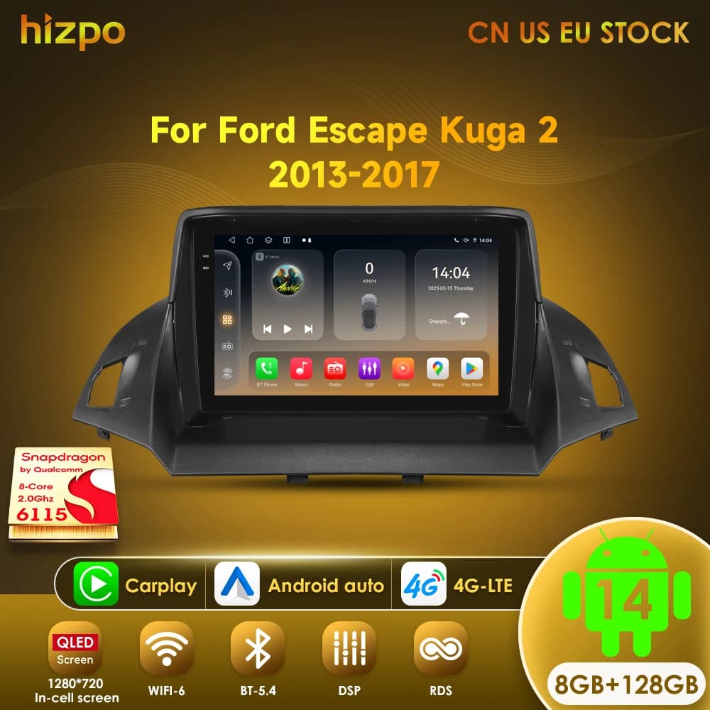Hizpo Autoradio 2 Din Lettore Multimediale Per Ford Kuga 2 Escape 2013-2017 9 ''Android Auto Stereo Navigazione GPS DSP RDS AI Voce