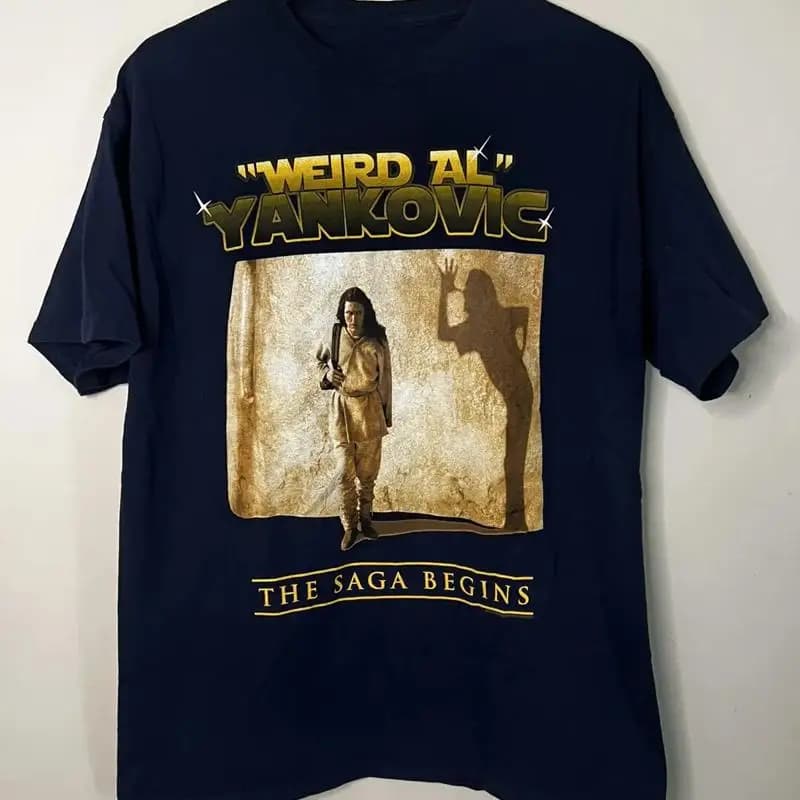 Vtg WEIRD AL YANKOVIC Saga Begins T-shirt in cotone nero S 5XL BL541