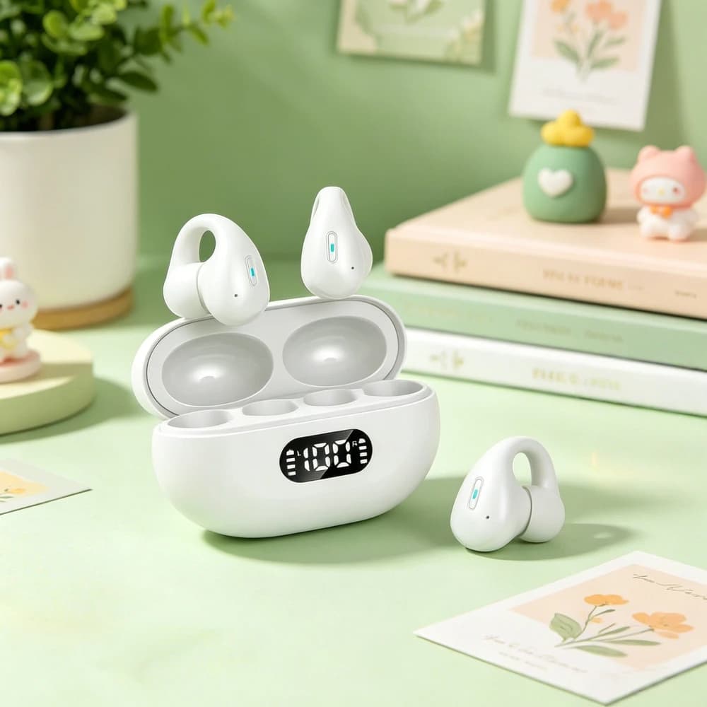 Nuove Cuffie Wireless Bluetooth 5.3 a Conduzione Ossea, Design a Clip per Orecchio, Controllo Touch, Auricolari LED, Cuffie Sportive