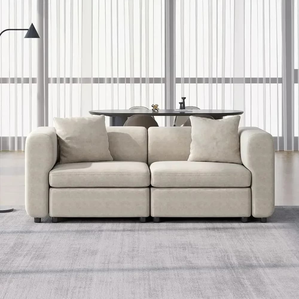 Extra Deep 2-Seat Velvet Loveseat with 2 Pillows, Ideal for Living Rooms, Offices, and Small Spaces, Beige, 76.38 Long