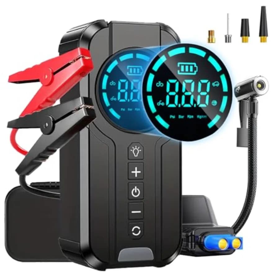 Avviatore di emergenza 6000A con compressore d'aria 150PSI per veicoli a gas da 6,0 litri e diesel da 3,0 litri Avviatore portatile con ponticello per batteria per auto da 12 V