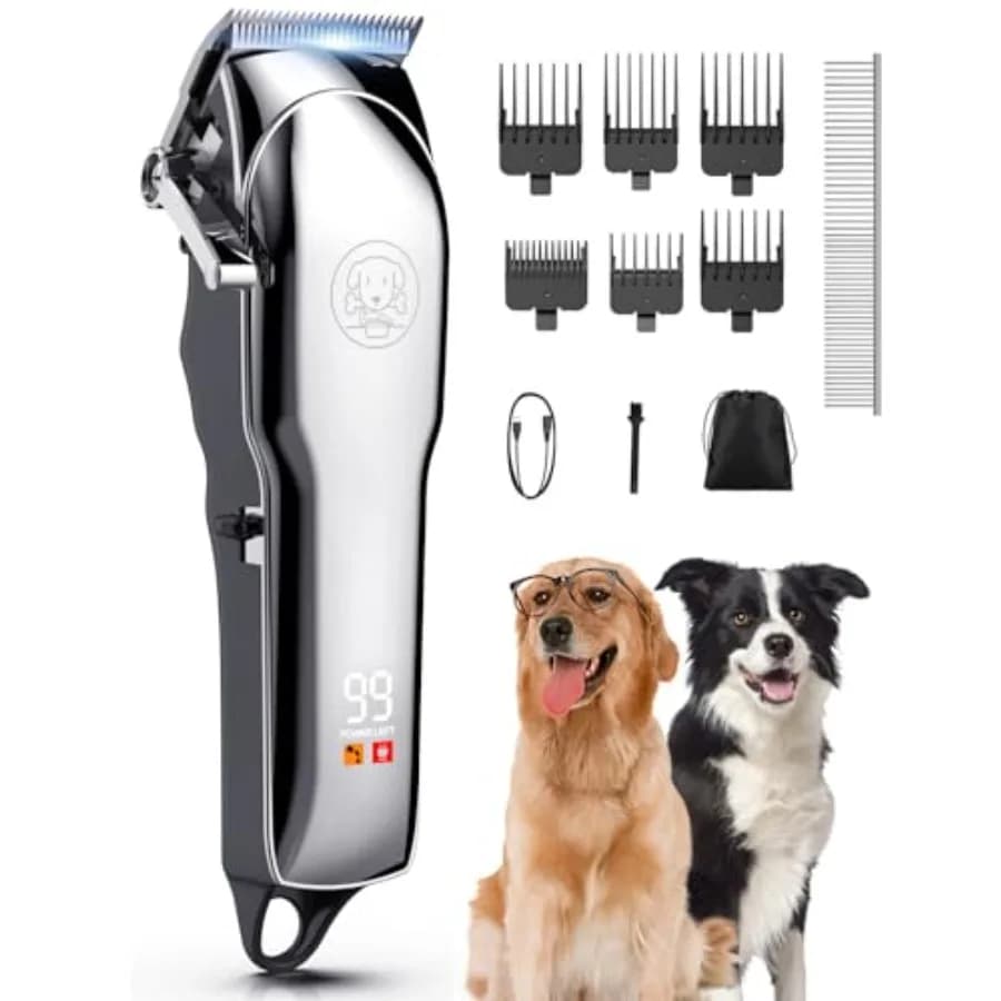 Tosatrice per Cani Senza Fili per Pelo Spesso, Lama in Ceramica, Kit per Toelettatura con Display LED, Rasoio Silenzioso per Cani e Gatti, Nero