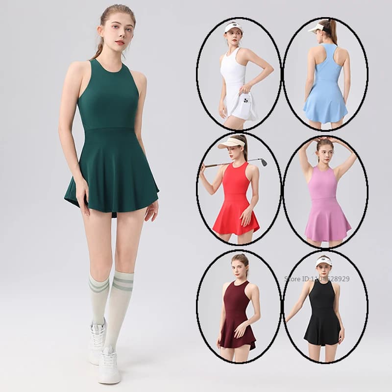 Abiti da tennis da donna Gonne da golf Abiti da badminton da corsa elastici ad asciugatura rapida con pantaloncini Gonna sportiva da allenamento atletico femminile