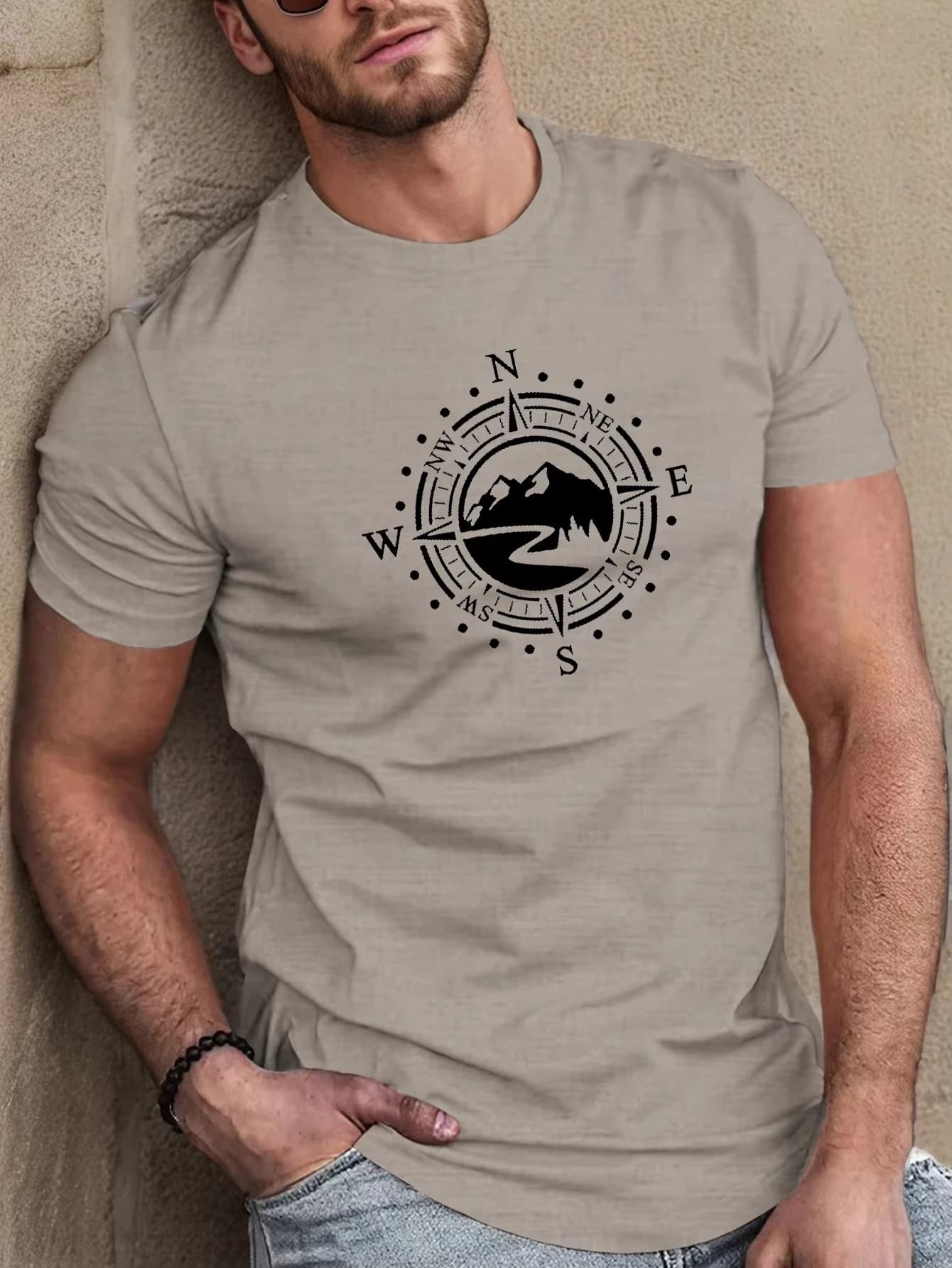 Men's summer fashionable casual loose plus size Compass pattern 3d printed sports round neck short sleeved T-shirt top
