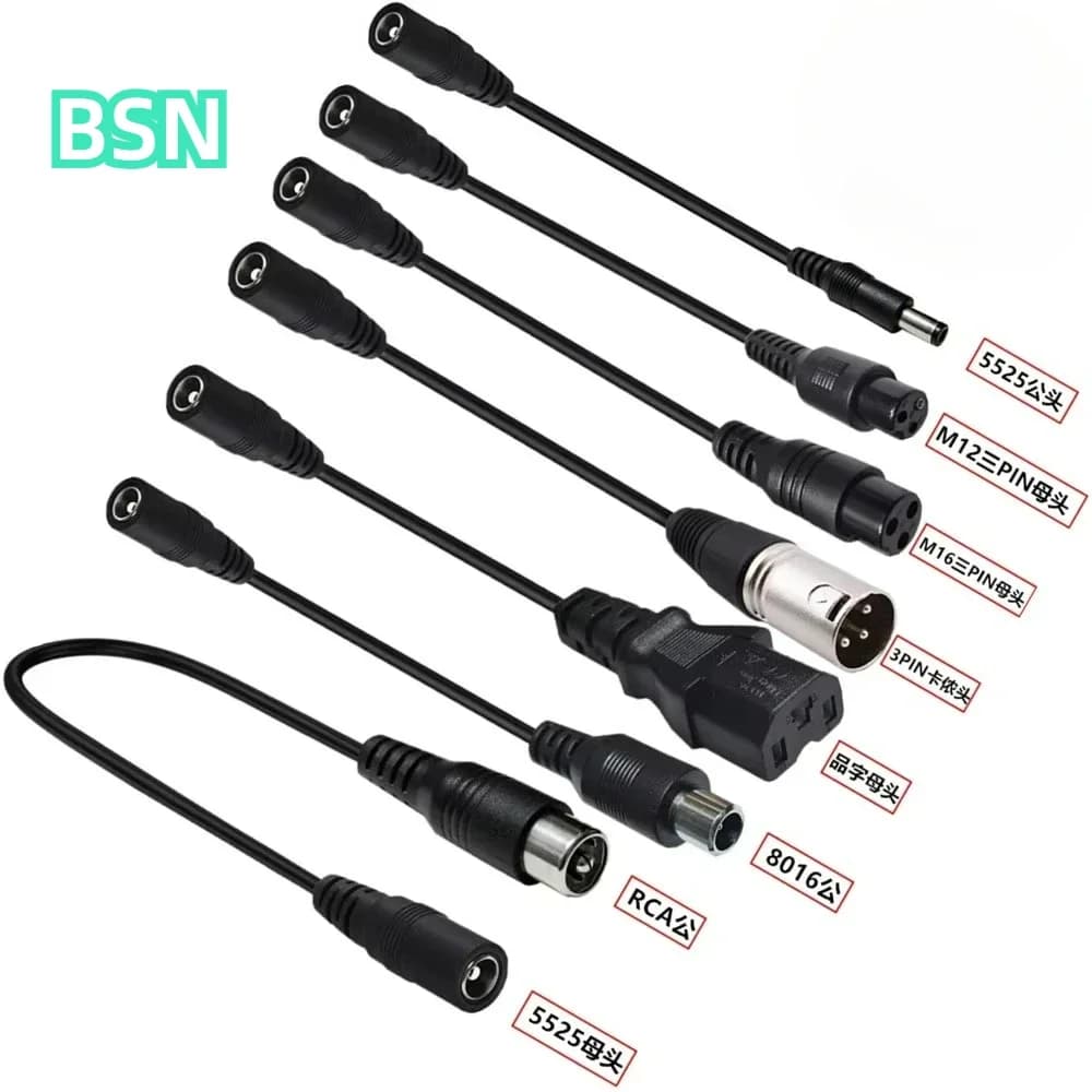 DC 5.5X2.1 A M12 M16 3Pin XLR RCA IEC 3P 8016 5525 Cavo connettore Adattatore per scooter Bici elettrica Caricatore Accessori Spina