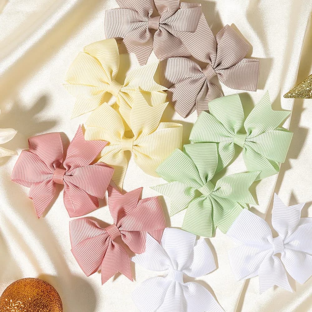 6/10 pieces of baby hair accessories, set of clips with plain colored bow, for children, birthday parties, accessories for holiday hair