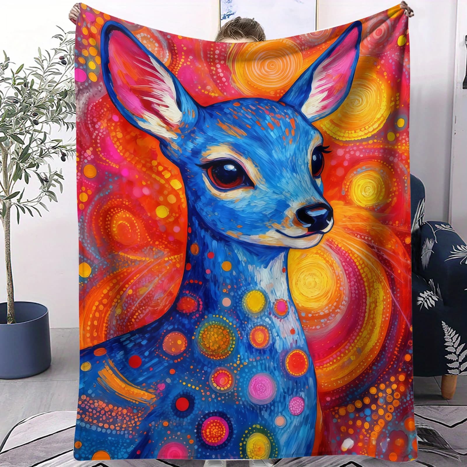 Colorful animal deer pattern Flannel printed blanket suitable for all seasons suitable for living room office sofa and travel