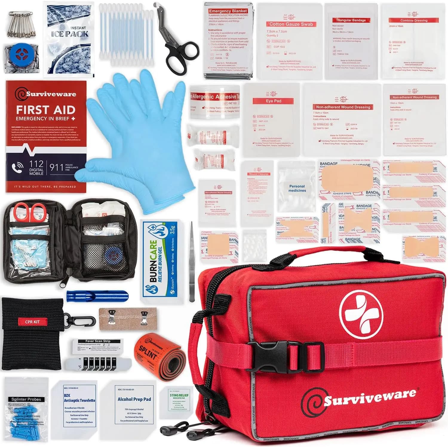Kit di Pronto Soccorso Premium da 238 Pezzi per Viaggi, Campeggio ed Emergenze all'Aperto - Resistente all'Acqua e Portatile