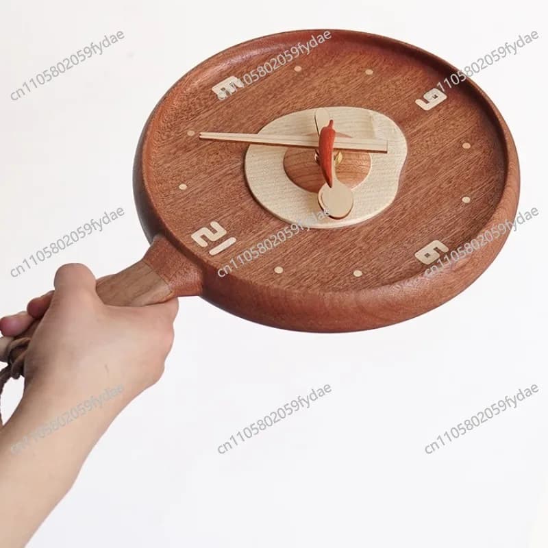 Orologio a Pendolo in Legno Massello, Orologio da Parete Silenzioso Decorativo a Forma di Padella per Soggiorno e Sala da Pranzo