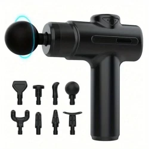 (ICR-Black) Massage Gun Background of Fabrics, Percussion Massage for Athletes, Portable Device for Muscles of Back and Body